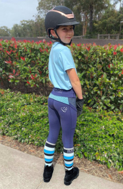 Youth Performance Riding Tights - Oxford Neon Blue